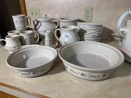 Longaberger Pottery Dishware Set  Blue Band Pattern