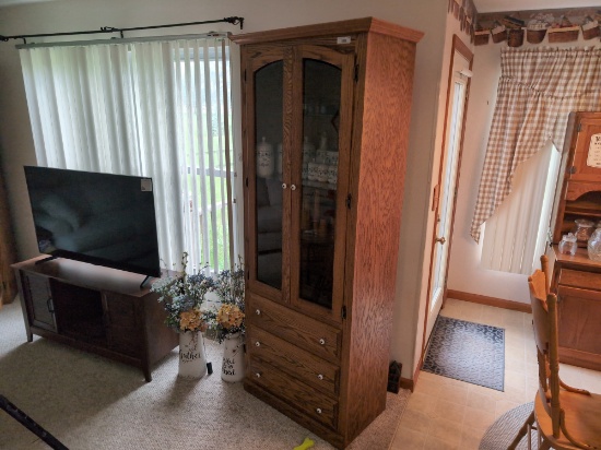 Tall Oak 3-Drawer Display Cabinet