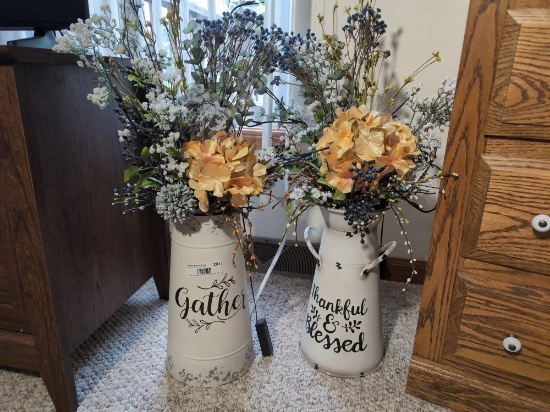 Decorative Milk Can & Pitcher Vases with Floral Arrangements