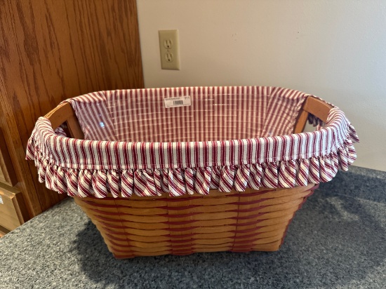 Longaberger Laundry Basket with Red Stripe Liner