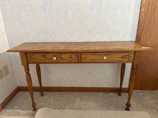 Narrow Oak Console Table with Turned Legs
