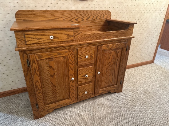 Primitive Style Oak Dry Sink Cabinet