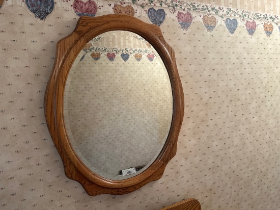 Oak Frame Wall Mirror with Curved Edge