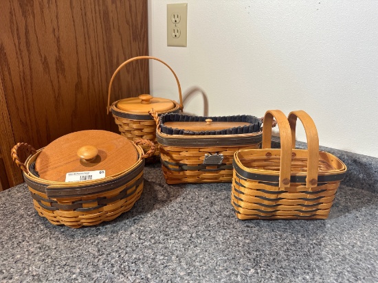 Longaberger Basket Lot w/ Lids and Liners (4pcs)