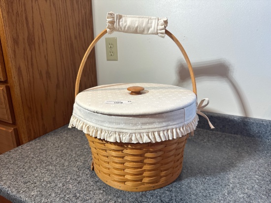 Longaberger Round Sewing Basket w/ Lid & Cream Liner