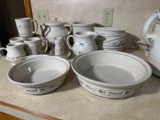 Longaberger Pottery Dishware Set  Blue Band Pattern