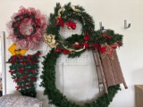Holiday Wreath & Sled Decor Lot
