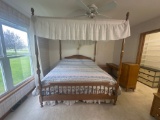 King Oak Four-Poster Canopy Bed with Skirted Valance