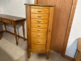 Oak Jewelry Armoire with 8 Drawers and Side Storage