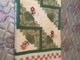 Handmade Floral Basket Log Cabin Quilt