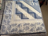 Blue & Cream Country Scene Log Cabin Quilt