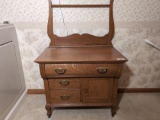 Antique Oak Washstand with Towel Bar