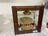 Miniature Display Cabinet w/ Faux Pies & Decorative Miniatures with Vintage Wood & Glass Cabinet