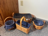 Longaberger Basket Set w/ Blue Liners & Protectors (4pcs)