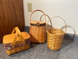 2 Longaberger Baskets, 1 Royce Craft Basket