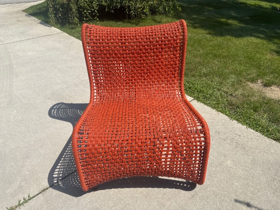 Contemporary Orange Woven Outdoor Chair Sculpted Design