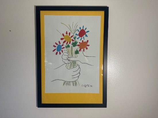 Framed Picasso Bouquet Of Peace Lithograph Print Bright Modern Mat