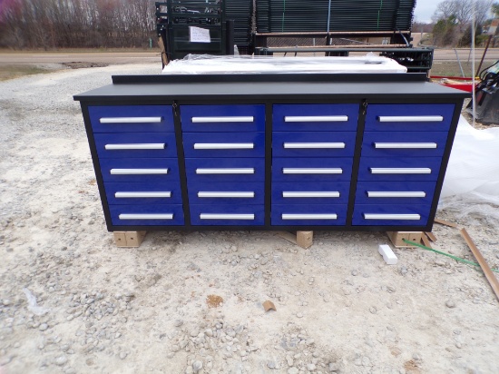 7' BLUE WORK BENCH WITH 20 DRAWERS