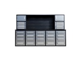 STAINLESS STEEL WORK BENCH - 9.5' WITH 30 DRAWERS