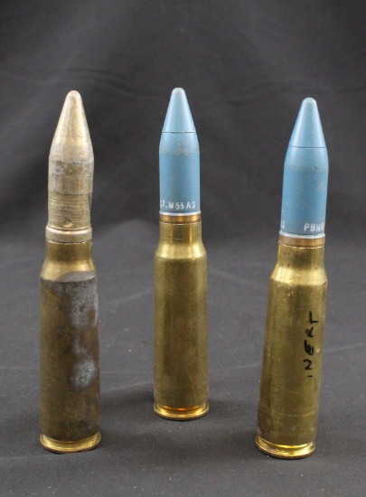 Three Inert US Military 20x102mm Practice Rounds (FMI)