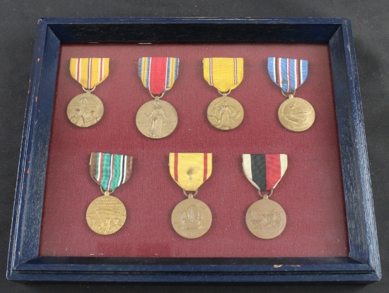 Collection of Seven WW2 Campaign Medals in a Shadow Box (JAA)