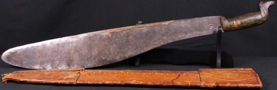 Suspected Original Vintage WWII Philippine Barong Short Sword with Matching Leather Scabbard (JAA)