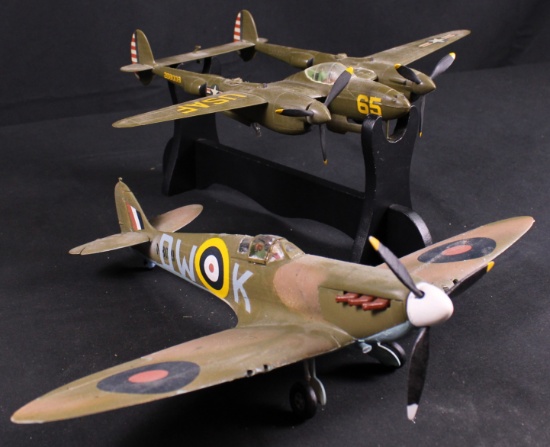 Group Lot: Two WWII Model Planes Lockheed P-38 Lightning and Supermarine Spitfire (JAA)