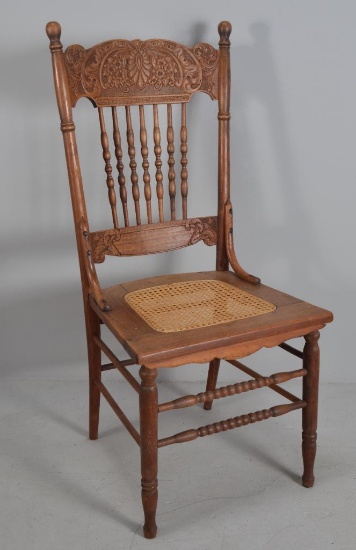 19th Century Carved Oak Cane Seat Chair