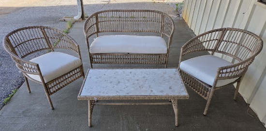 Brand New Outdoor Clifton 4-Piece Wicker Patio Conversation Set with Cream Cushions