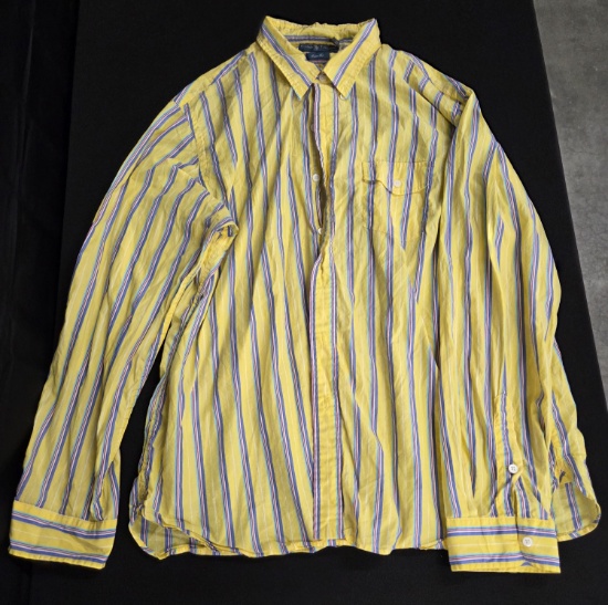 Ralph Lauren Custom Fit XXL Yellow Striped Striped Button Down Shirt Long Sleeve
