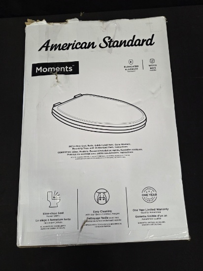 American Standard Elongated Wood Toilet Seat Moments Slow Close Lid