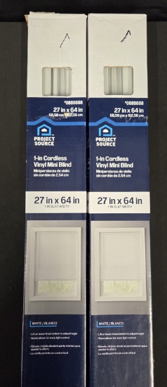 Lot of 2 Project Source 1 Inch Cordless Vinyl Mini Blinds 27x64