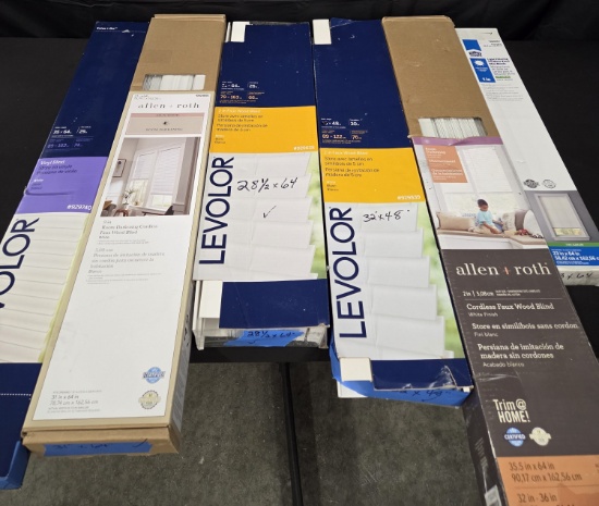 Lof of 6 Random Size New Blinds Vinyl and Faux Wood Like new and complete