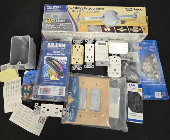Electricans lot- Lot of Outlets Receptacles, Timer, Coax Crimper and More GFI, GFCI
