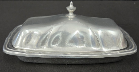 Vintage Wilton Pewter Armetale Queen Anne Butter Dish with Lid and Glass Insert