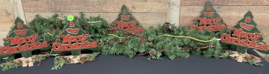 String of Decorative Christmas Garland and 5 Wood Table Toppers