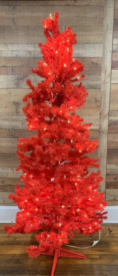 7' Foot Red Fuchsia Pre Lit Christmas Tree