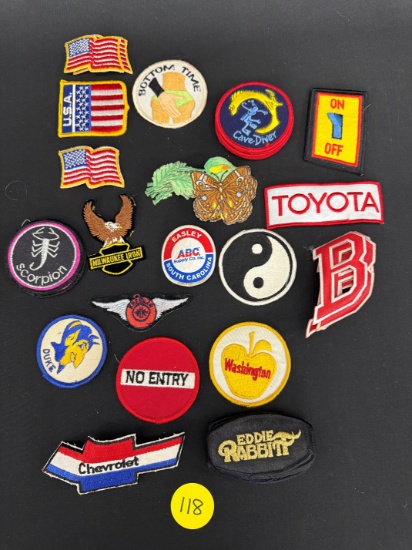 Assorted Lot of Vintage Patches- USA, Flag, Toyota, Eddie Rabbit, Peace, Chevrolet, Duke
