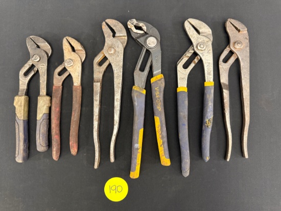 Lot of 6 Total Assorted Size Slip Joint Pliers Vise Grip, Kobalt, & More