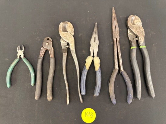 Lot of 6 Total Wire Cutters, Spring Diagonal Cutters, Needle Nose Greenlee, Kobalt, Klein