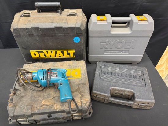 Lot of Tool Cases- Ryobi, Dewalt, Craftsman, Makita Drill,