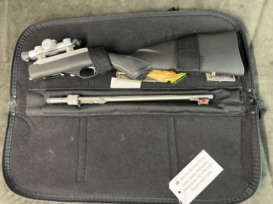 MARLIN MDL. 22, LONG RIFLE, SEMI AUTO, PAPOOSE TAKE DOWN 22 WITH CASE & MILLET SCOPE