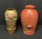 Goofus Glass Art Nouveau Red Flowers & Green Leaves on Gold Trees Vase & Goofus Glass Peacock Vase
