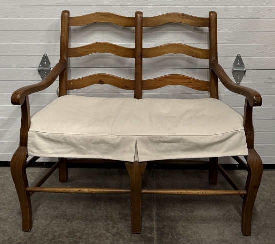 Vintage Pine Double-Seat with Woven Seat