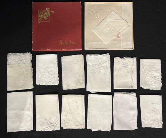 14 Assorted Floral, Lace, and Monogramed White Wedding Hankies