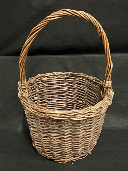 Vintage Deep Wicker Handled Basket
