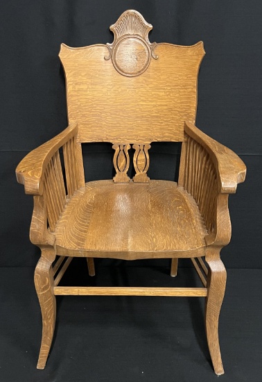 Antique Oak Carved Captain's Arm Chair