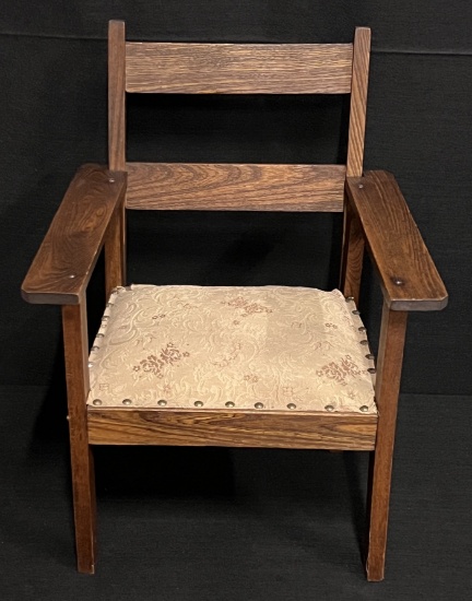 Mission Style Oak Child's Chair with Upholstered Seat