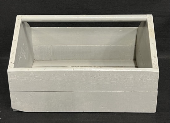 Grey Painted Wooden Toolbox/Carrier/Caddy with Handle