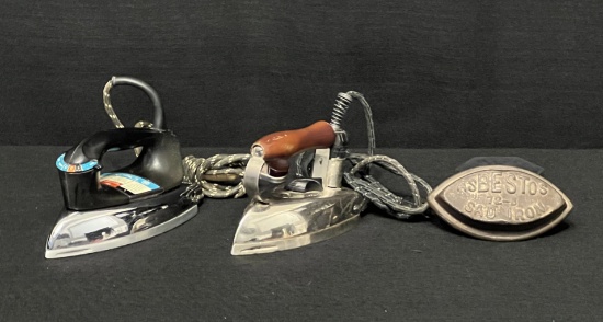 Vintage Dry Iron, General Electric Iron, and Asbestos Sad Iron 72-B